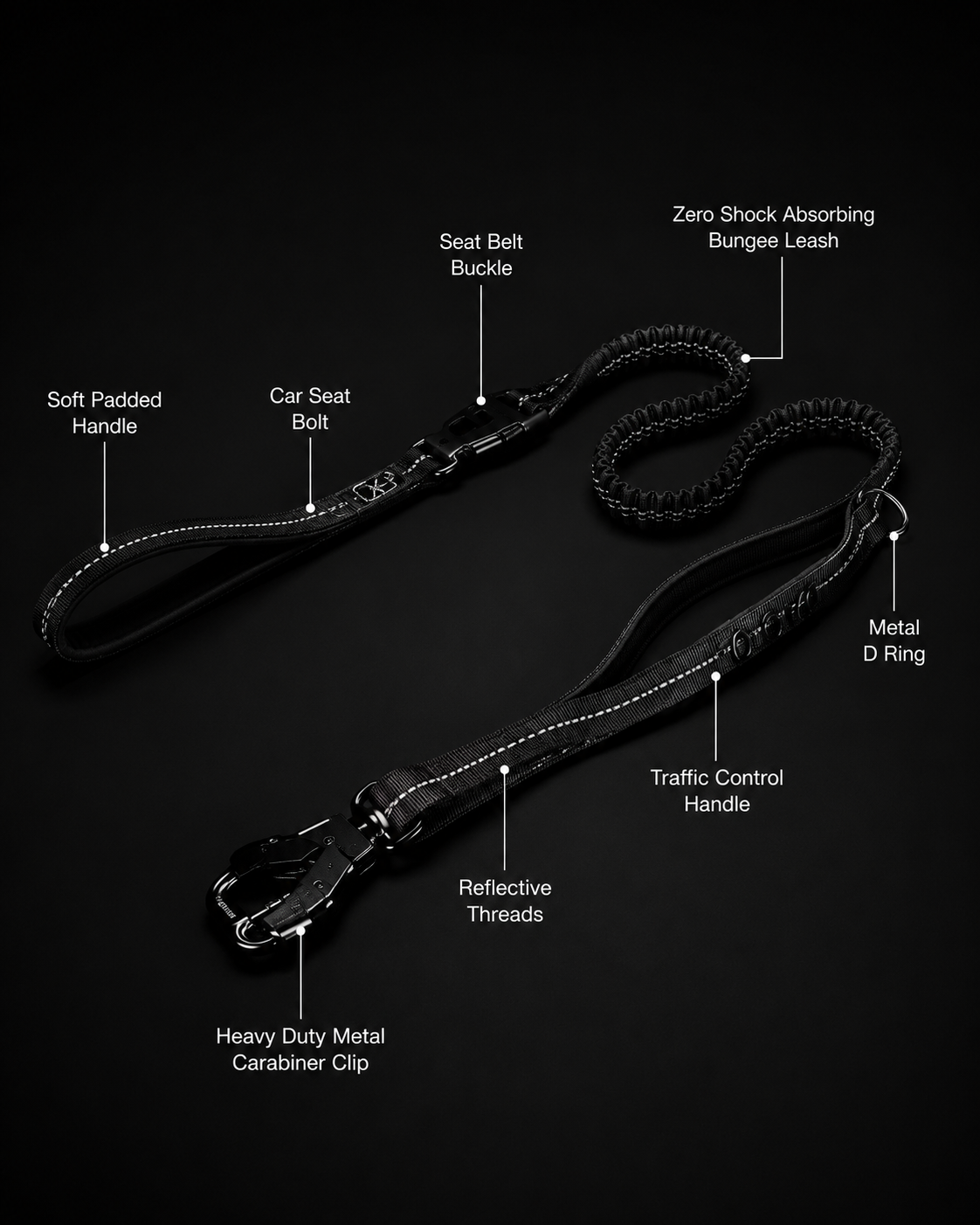 Heavy Duty Dog Leash with Elastic Bungee for Medium & Large Dogs
