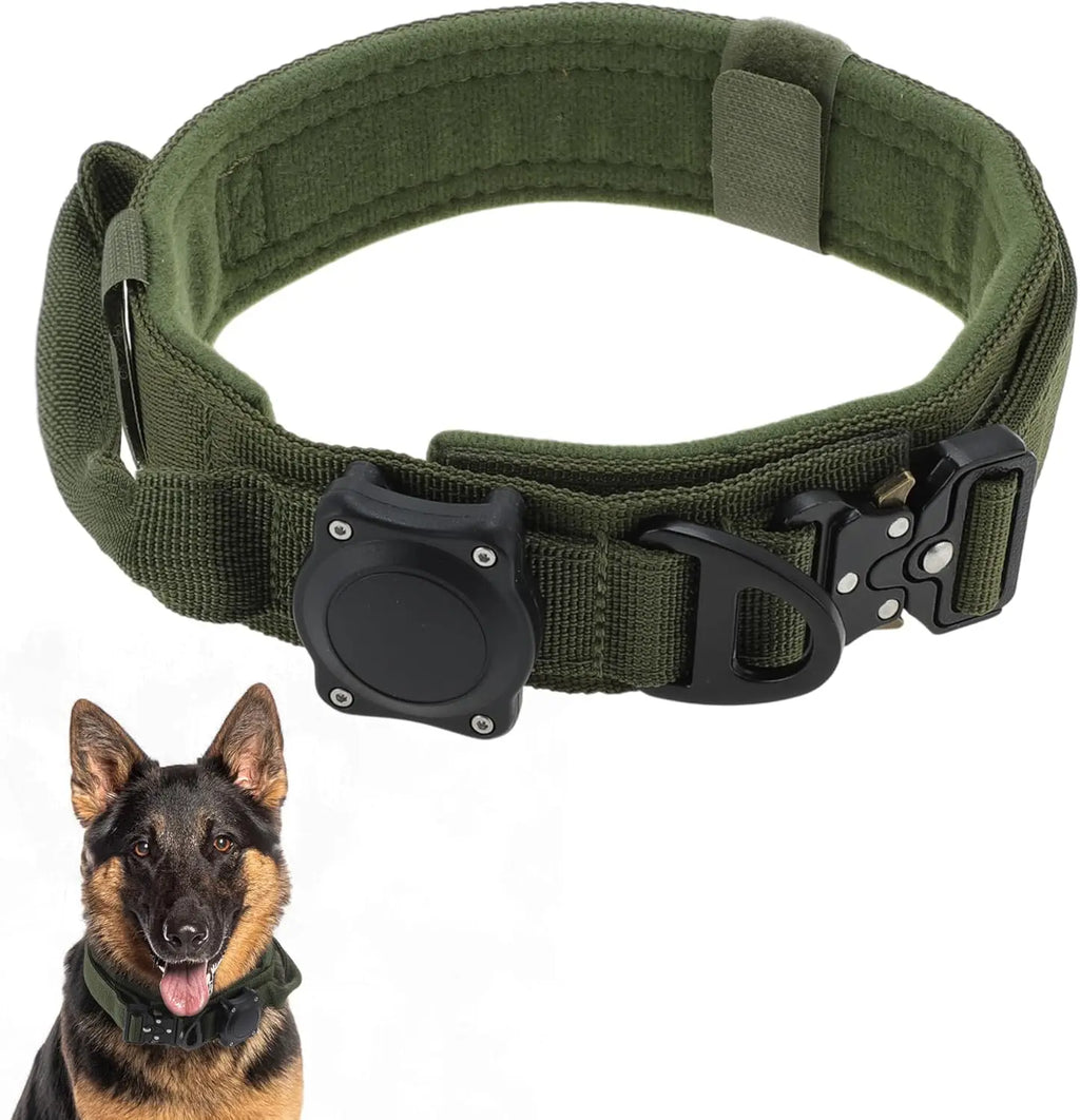 Waterproof dog Collar with Control Handle, Alloy Buckle And AirTag Case.