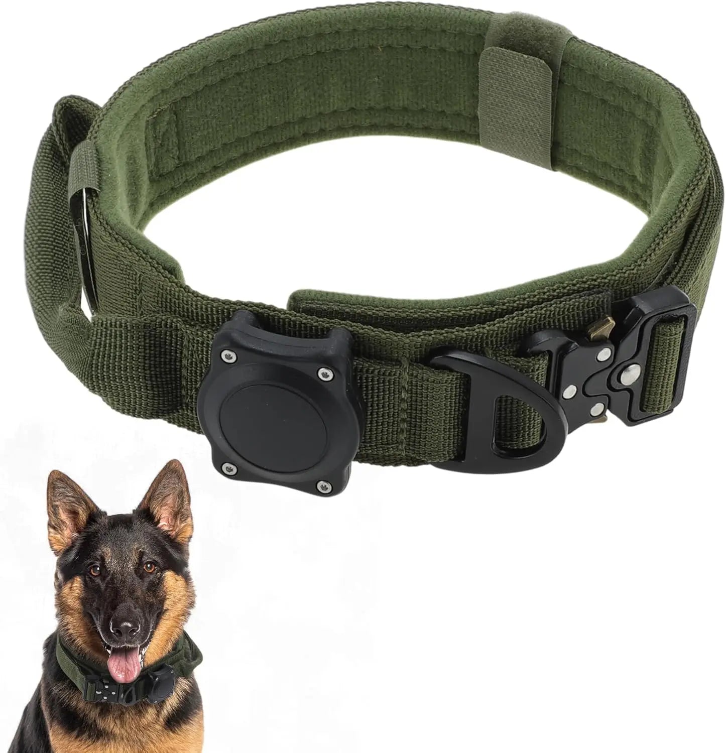 Waterproof dog Collar with Control Handle, Alloy Buckle And AirTag Case.