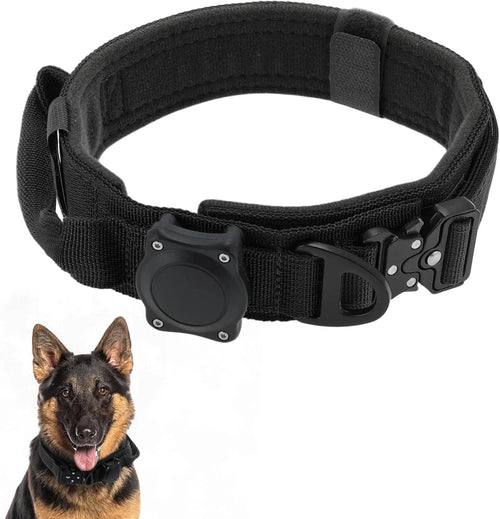 Waterproof dog Collar with Control Handle, Alloy Buckle And AirTag Case.
