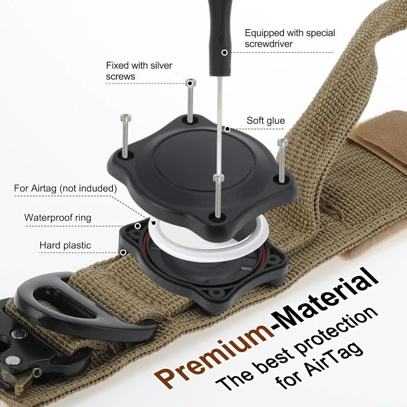 Waterproof dog Collar with Control Handle, Alloy Buckle And AirTag Case.