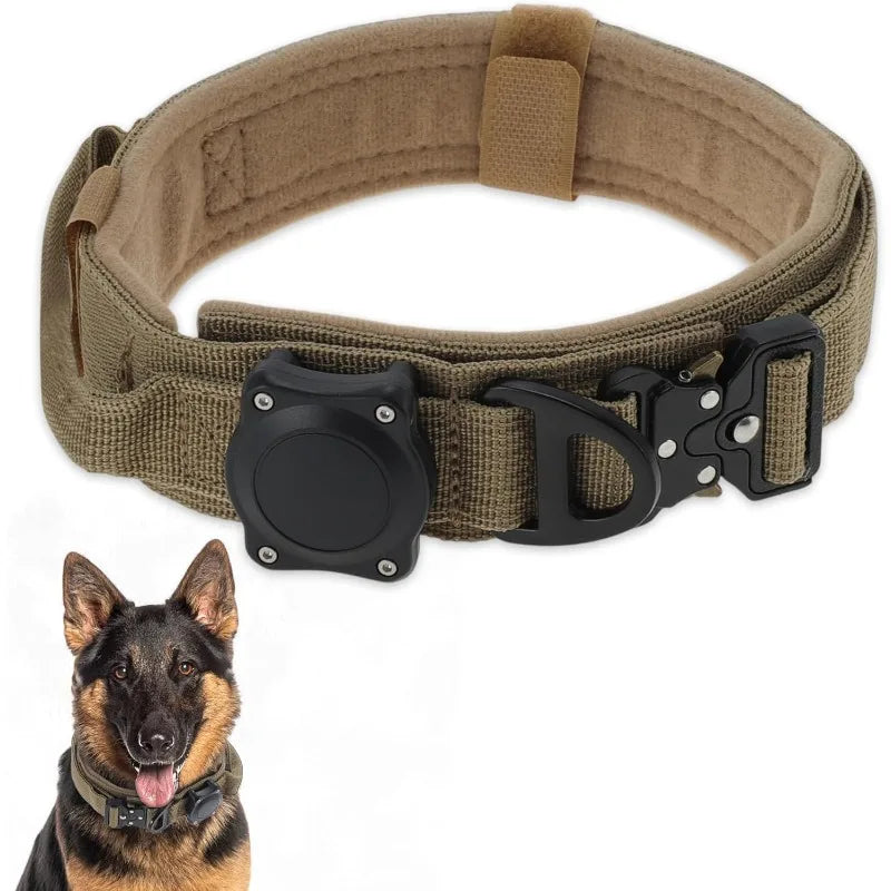 Waterproof dog Collar with Control Handle, Alloy Buckle And AirTag Case.