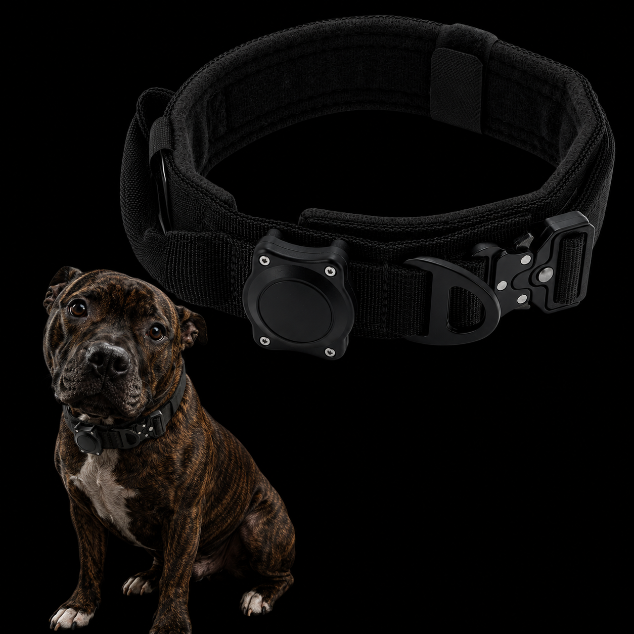 Waterproof dog Collar with Control Handle, Alloy Buckle And AirTag Case.